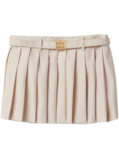 Pleated Wool Miniskirt