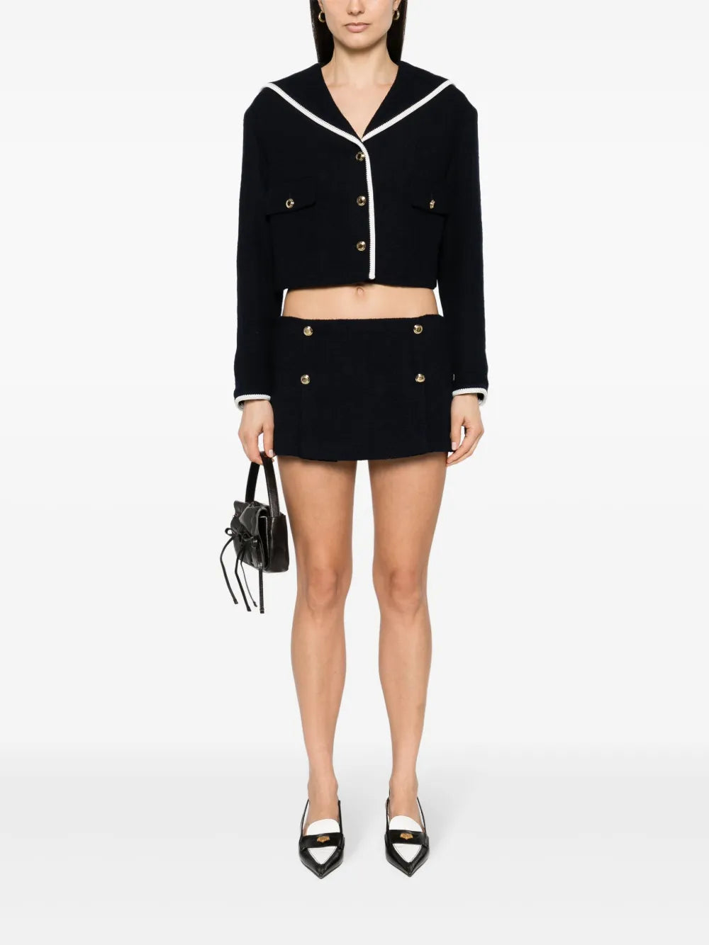 Pleat-Detail Tweed Skirt