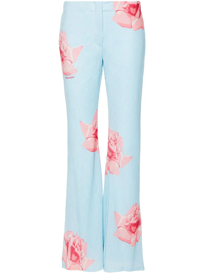 Rose-Print Flared Trousers