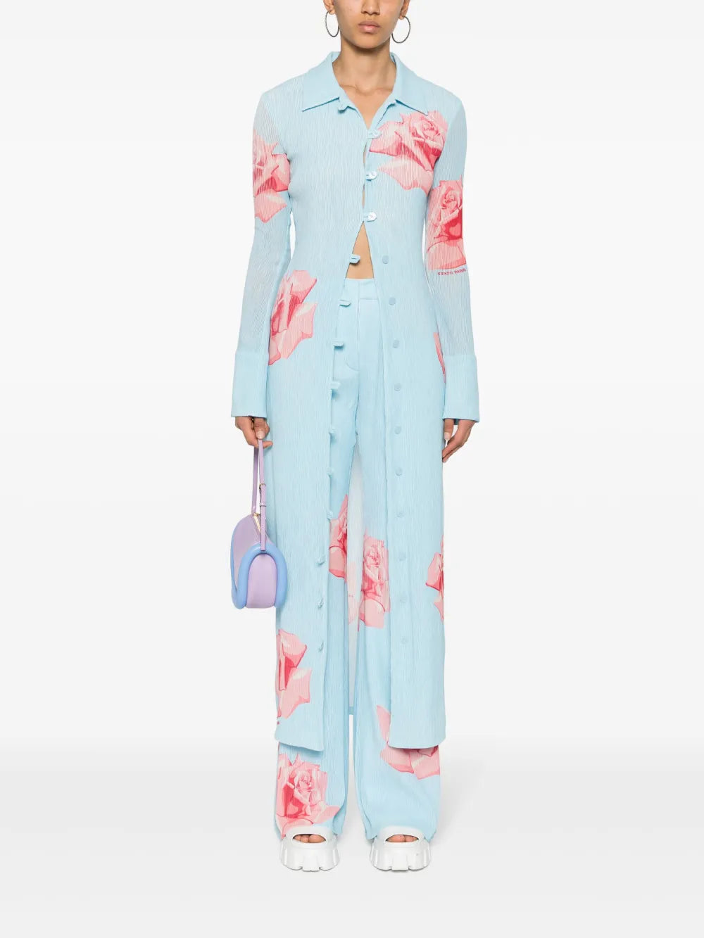 Rose-Print Flared Trousers