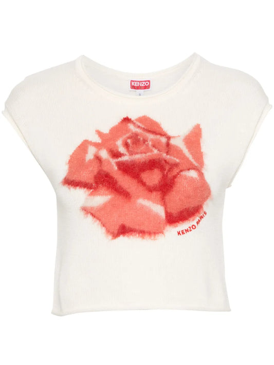 Floral Intarsia-Knit Top