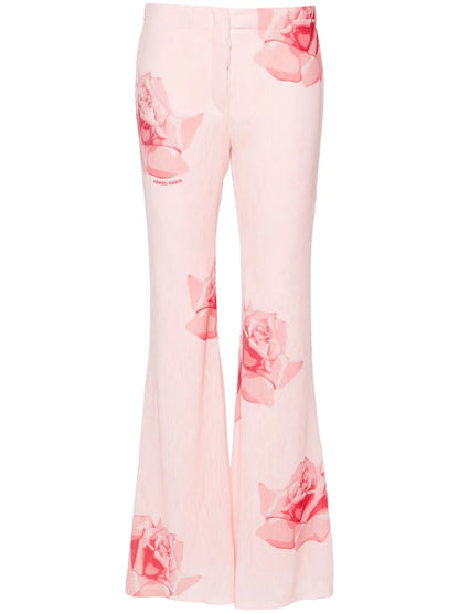 Rose-Print Flared Trousers