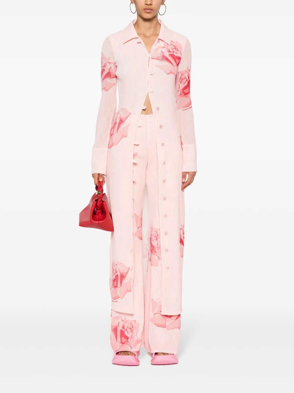 Rose-Print Flared Trousers