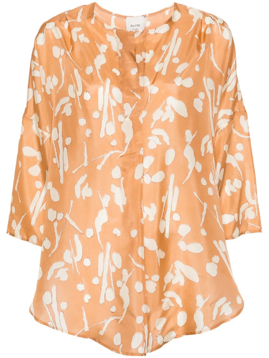 Abstract-Print Silk Blouse