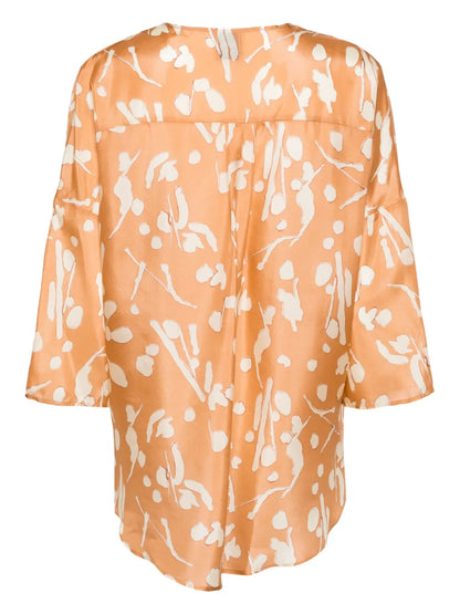 Abstract-Print Silk Blouse