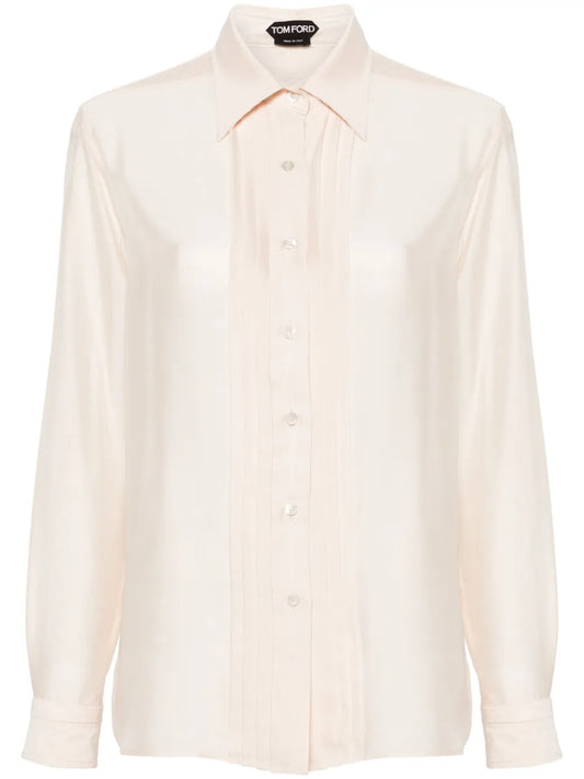 Pleat-Detail Silk Shirt