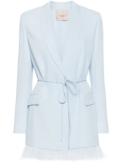 Feather-Trim Satin Blazer