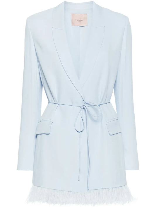 Feather-Trim Satin Blazer