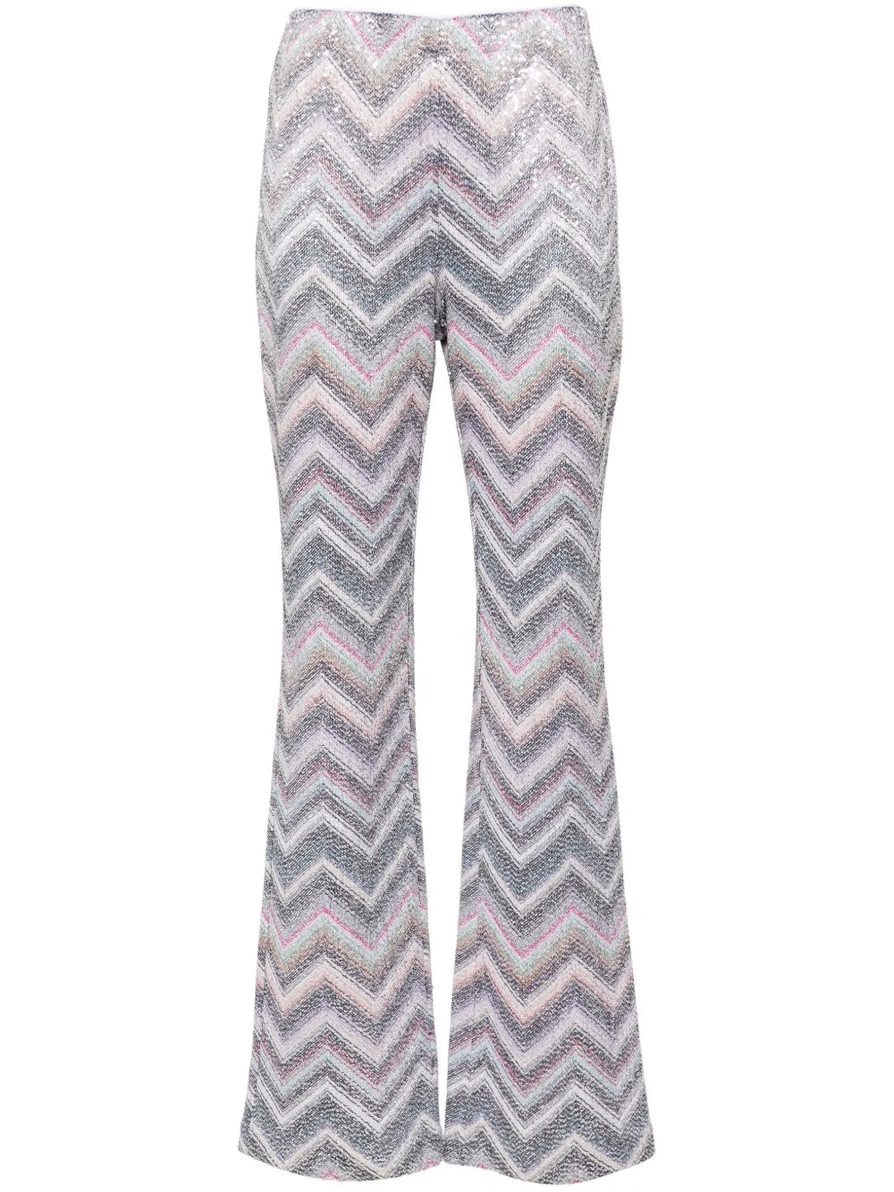 Sequinned Zigzag-Woven Flared Trousers