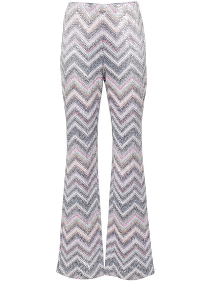 Sequinned Zigzag-Woven Flared Trousers