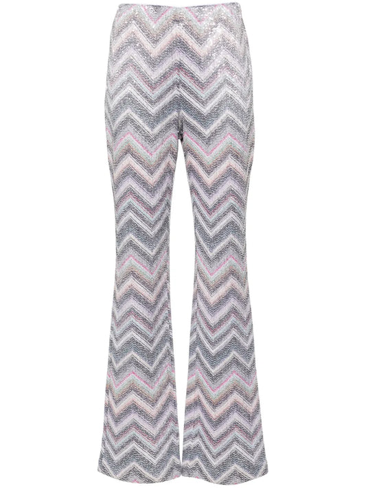 Sequinned Zigzag-Woven Flared Trousers