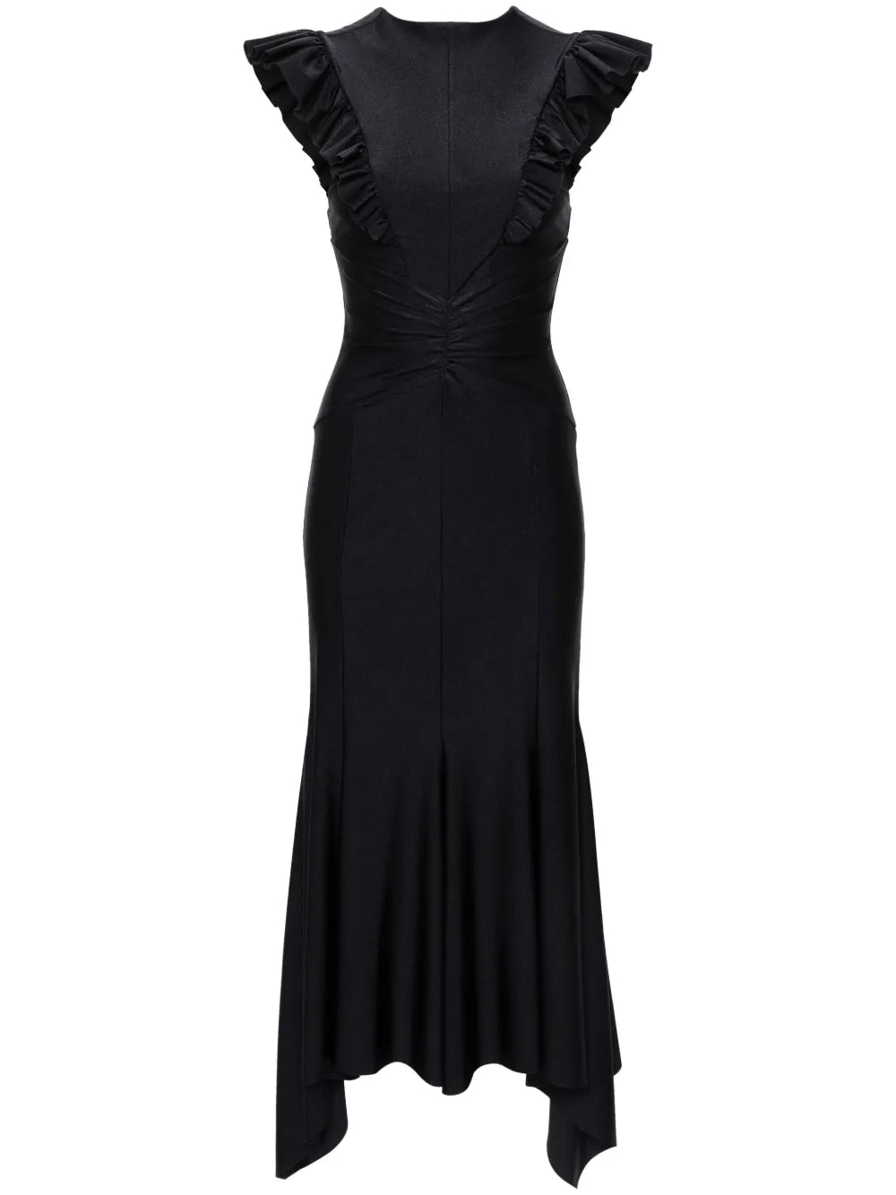 Ruffle-Trim Fluted Maxi Dress