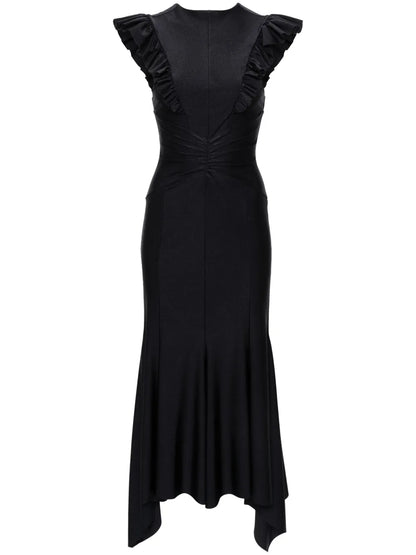 Ruffle-Trim Fluted Maxi Dress