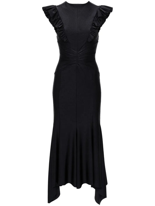 Ruffle-Trim Fluted Maxi Dress