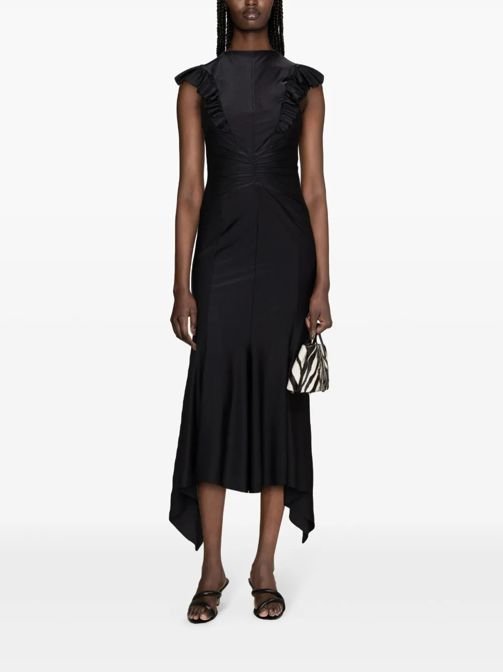 Ruffle-Trim Fluted Maxi Dress