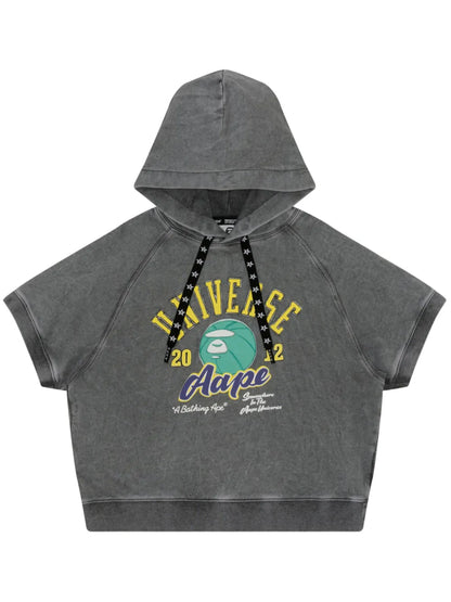 Logo-Appliqué Short-Sleeve Hoodie