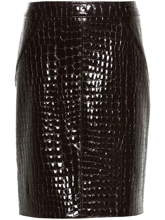 Crocodile-Embossed Leather Skirt