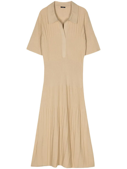 Split-Neck Wool Midi Dress