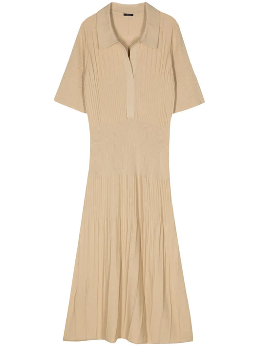 Split-Neck Wool Midi Dress