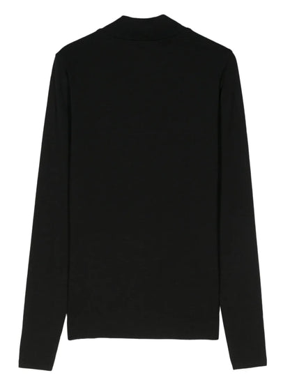 Fine-Ribbed Mock-Neck Top