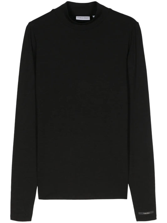 Fine-Ribbed Mock-Neck Top