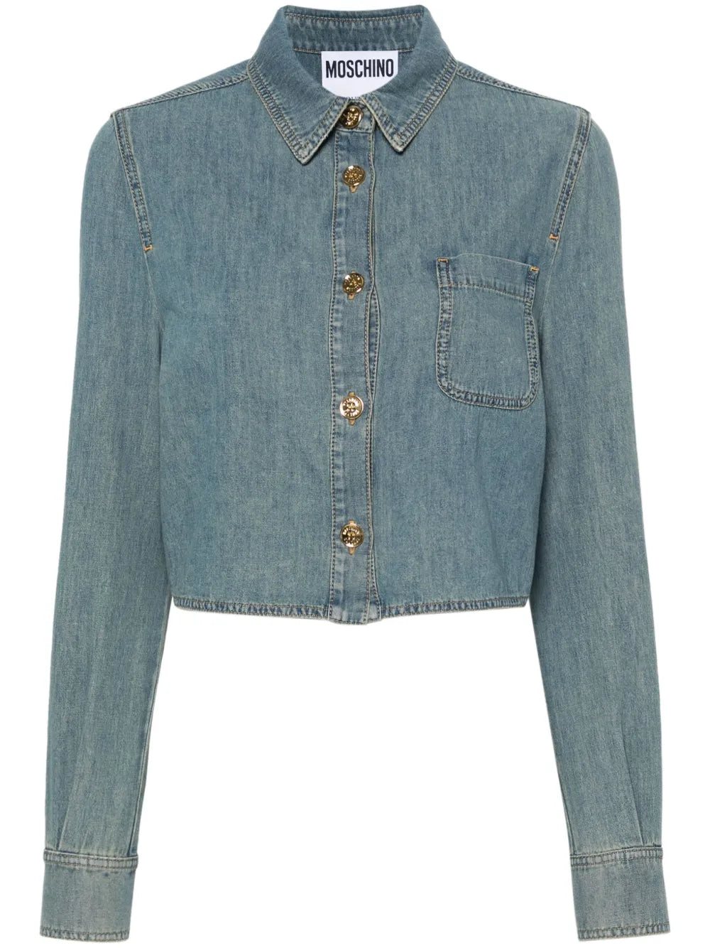 Faded-Denim Cropped Shirt