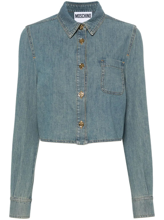 Faded-Denim Cropped Shirt