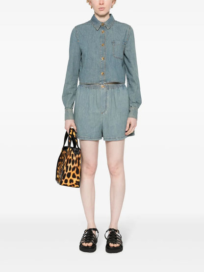 Faded-Denim Cropped Shirt
