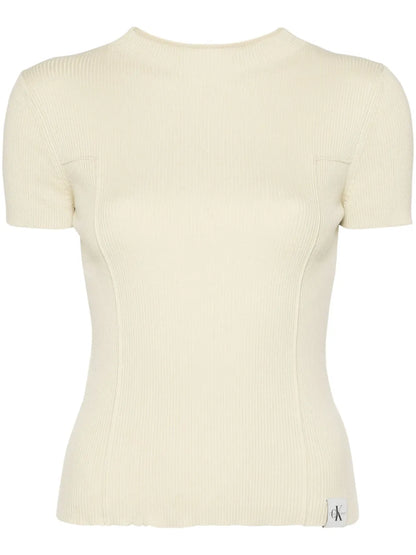 Mock-Neck Ribbed T-Shirt