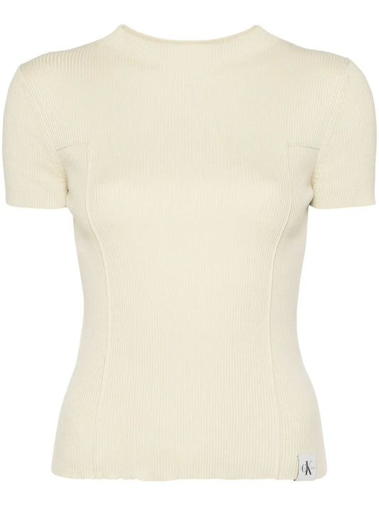 Mock-Neck Ribbed T-Shirt