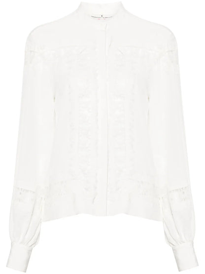 Floral-Lace Silk Shirt