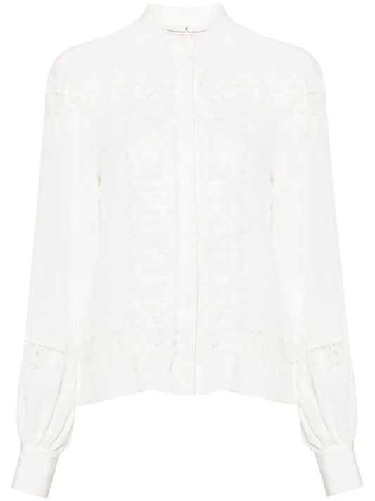 Floral-Lace Silk Shirt