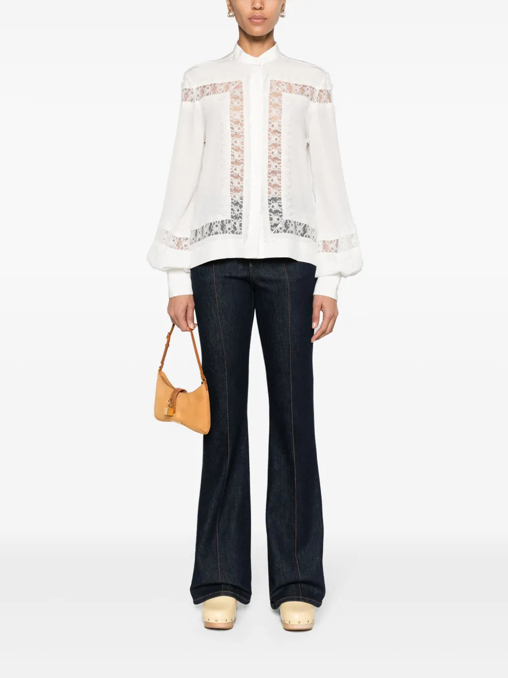 Floral-Lace Silk Shirt