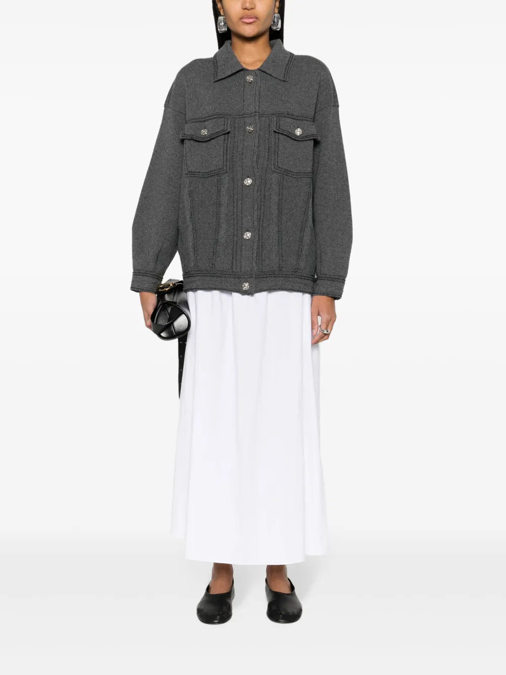 Contrast-Stitching Denim-Effect Jacket