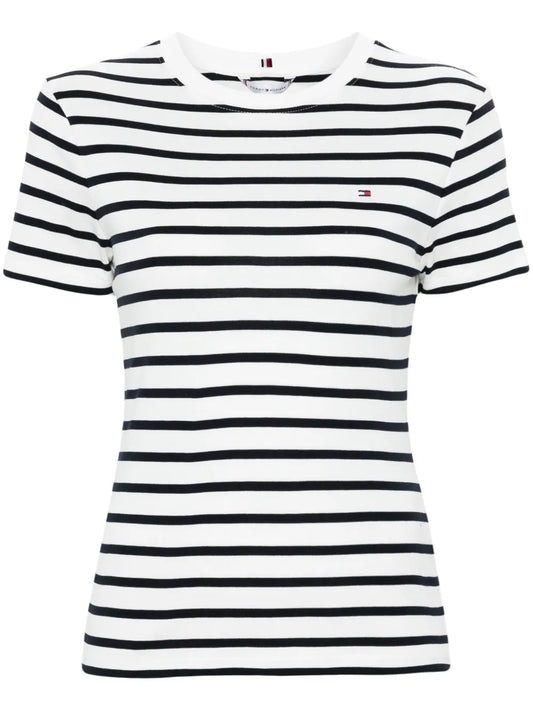 Flag-Embroidered Striped T-Shirt