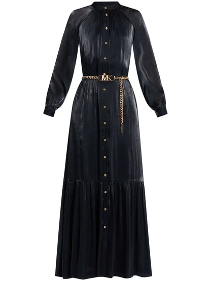 Long-Sleeve Belted Maxi Shirtdress