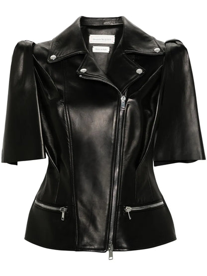 Knotted Bow Leather Biker Vest