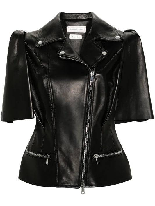 Knotted Bow Leather Biker Vest