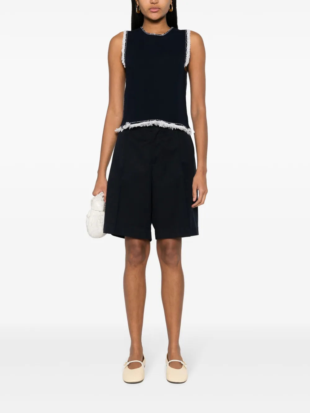Frayed-Detailing Knitted Top