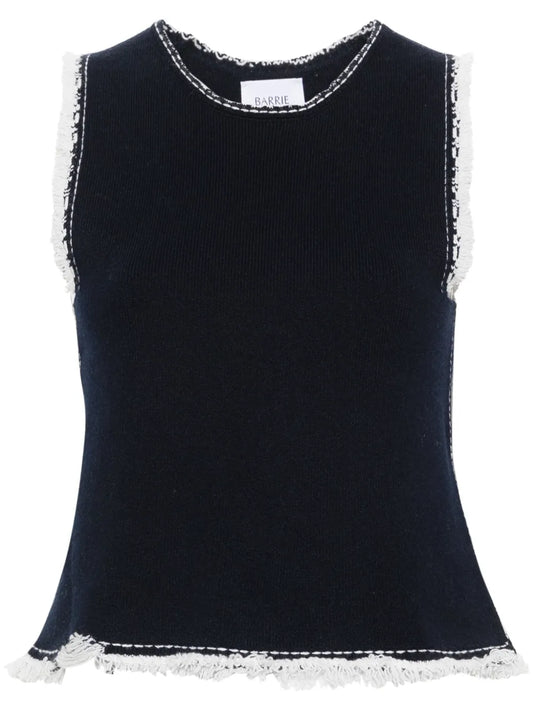 Frayed-Detailing Knitted Top