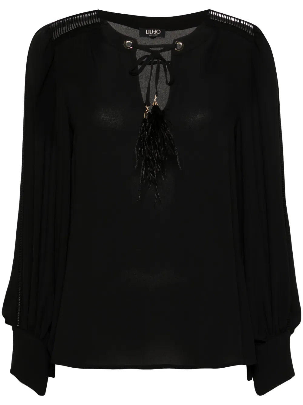 Crochet-Trim Crepe Blouse