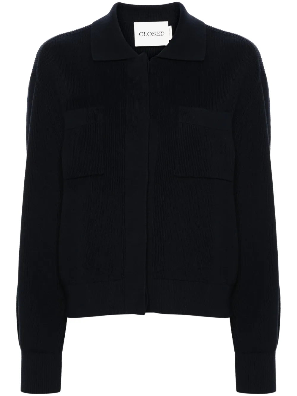 Polo-Collar Ribbed Cardigan