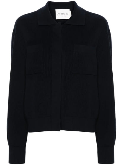 Polo-Collar Ribbed Cardigan