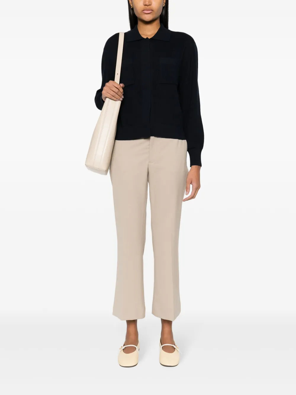 Polo-Collar Ribbed Cardigan