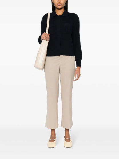 Polo-Collar Ribbed Cardigan