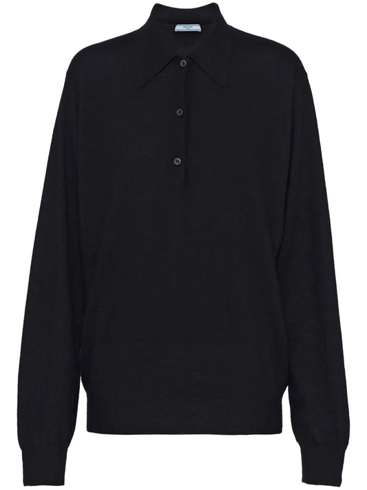 Long-Sleeve Cashmere Polo Shirt