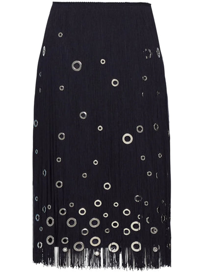 Eyelet-Embellished Fringe Skirt