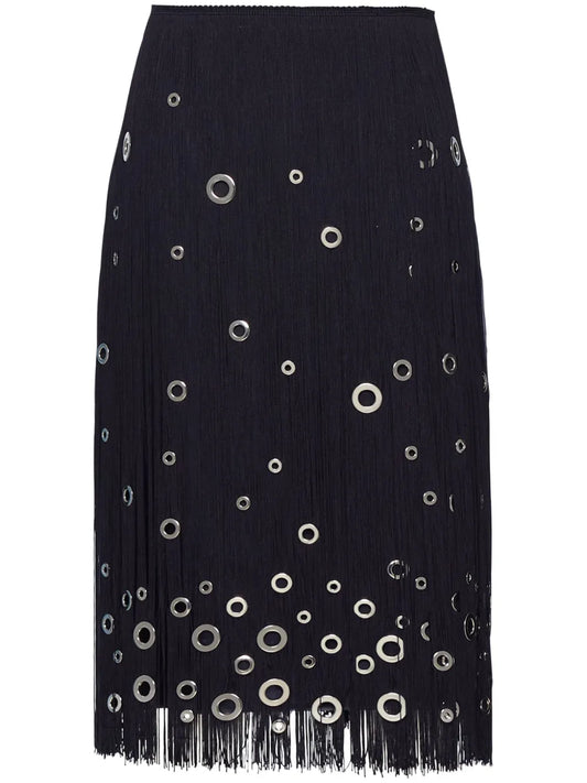 Eyelet-Embellished Fringe Skirt