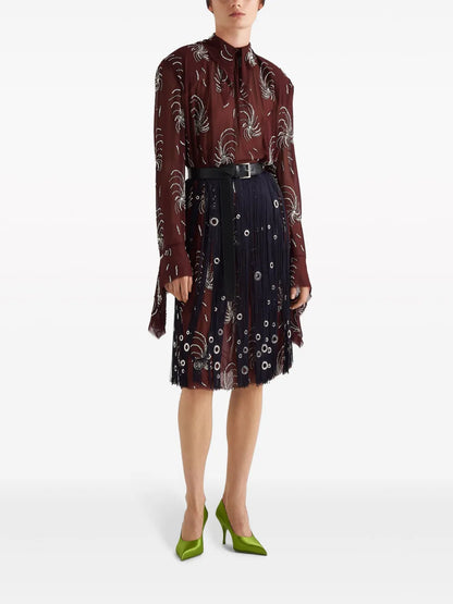 Eyelet-Embellished Fringe Skirt