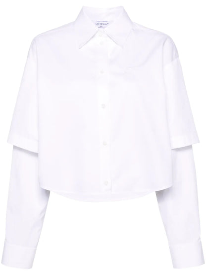 Logo-Embroidery Layered Cotton Shirt